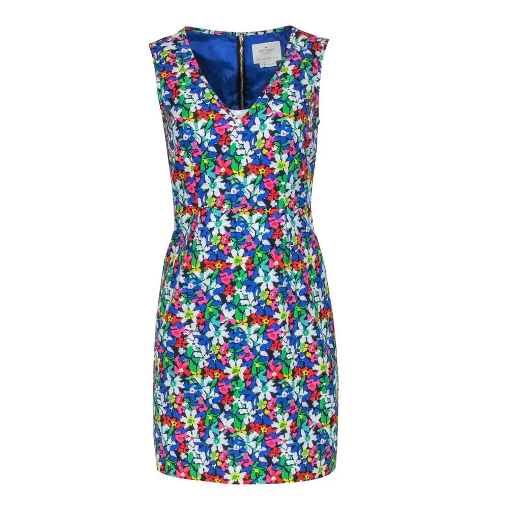 Kate Spade - Blue w/ Multi Color Floral Print Sleeveless Dress Sz 2